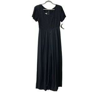 My Michelle Black Shirred Smocked Wide Leg Jumpsuit
